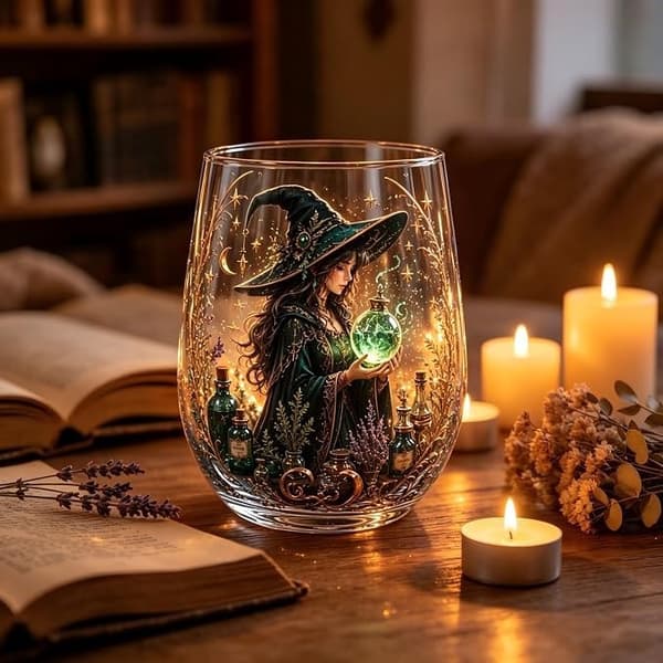 Fantasy Vin Häxa Glas Tekopp Unik Dryckesvara Pumpkin Witch