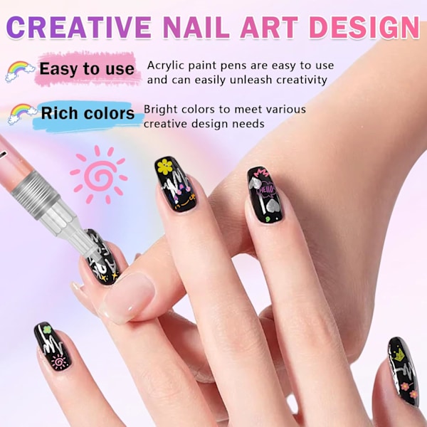 12 Färger Nagelkonstpennor för Nagelkonstdesign Akrylfärg Nagelkonstmarkörer Ritning Målning Nagelkonst Graffiti Penna Snabbtorkande Vatten