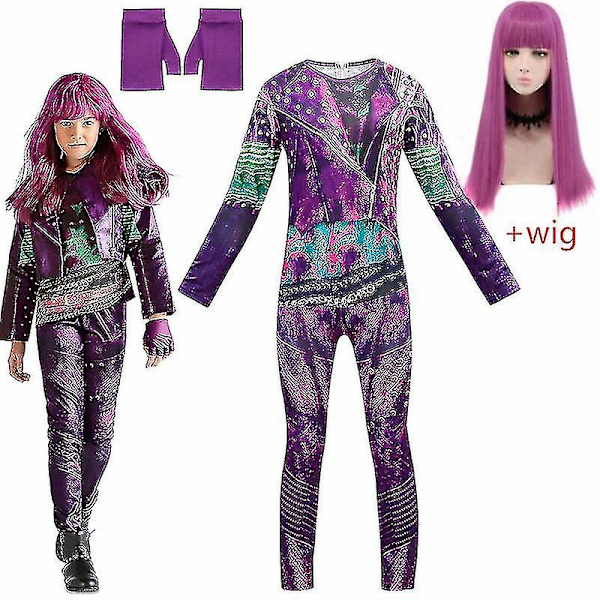 Audrey Evie Evil Mal Descendants 3 Cosplay Kostym Flickor Födelsedag Halloween Party Kostym Och Peruk För Barn Utklädnad Descendants 5T 5T Audrey-01