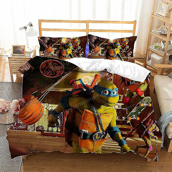 2023 Teenage Mutant Ninja Turtles Ny Film Sängkläder Set Överdrag Kuddfodral Set Barn Anime Rum Dekoration Överdrag Present T T-122 AU Double-180x210cm