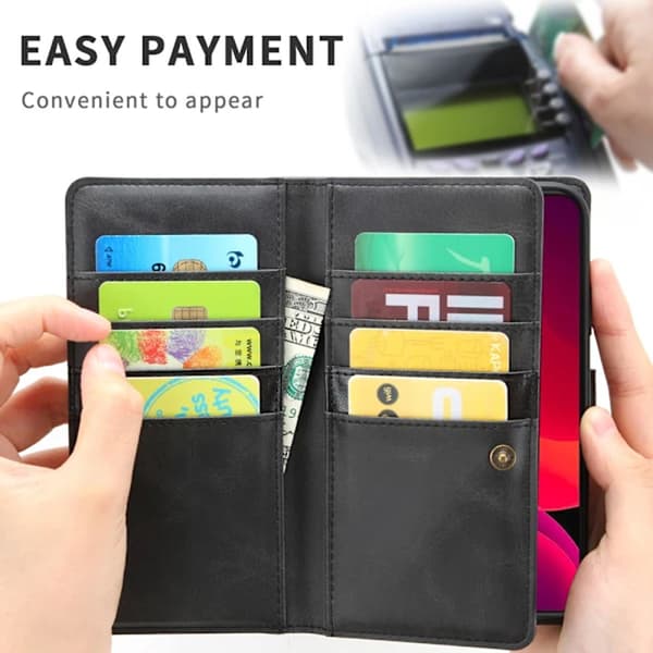 Læder wallet case med flere rum, egnet til iPhone 13 sort