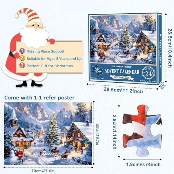 Ny 2024 Adventskalender Pussel med 24 Fack Julnedräkning Snöpussel Kalender