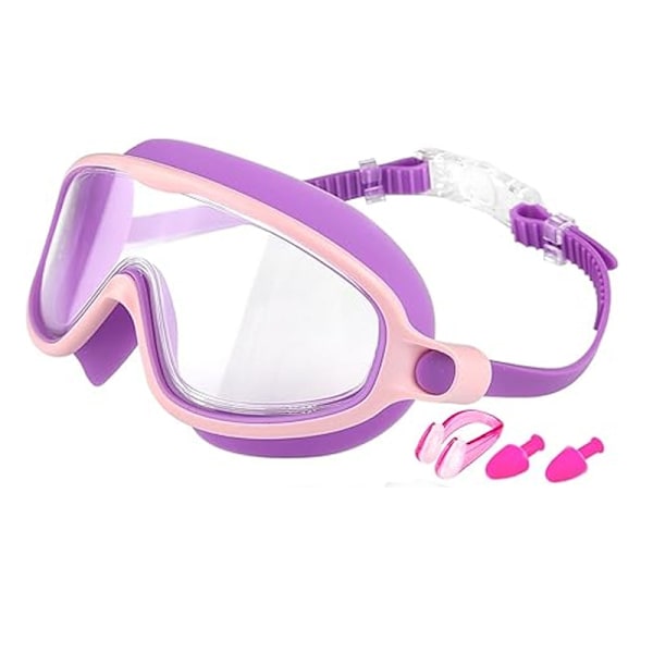 Barns simglasögon pojkar och flickor simning HD vattentäta och imskyddade stora simglasögon dykglasögon professionella glasögon Purple pink transparent