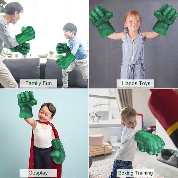 Hulk-hanskat, 1 pari pehmeitä nyrkkeilyhanskoja Hulk-asu pehmo käsi Fis