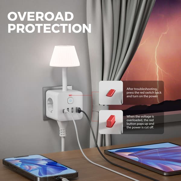 Stikdåse med dæmpbar LED-lampe USB Type C ladestation White