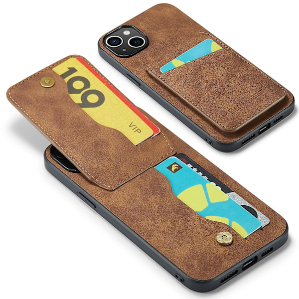 FIERRE SHANN Korthållare Telefonfodral för iPhone 13 RFID-blockering PU Läder+TPU Ställskydd Brown