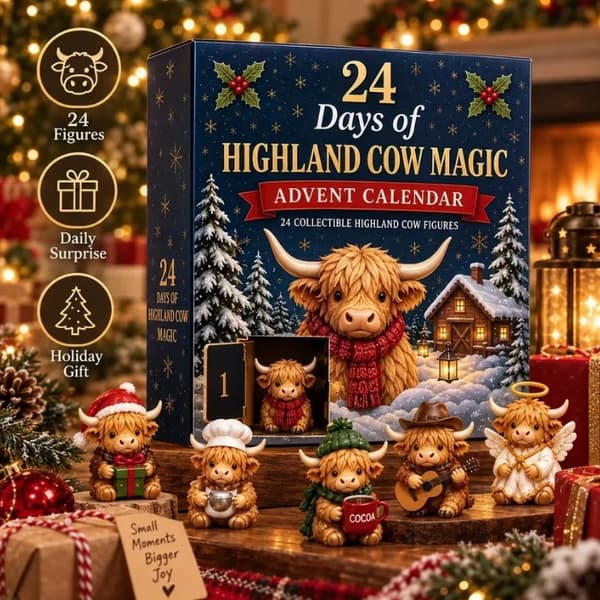 2026 Highland Tyr Julekalender Blind Box - 24 Dages Nedtælling til Julegaver 3D high and low cow