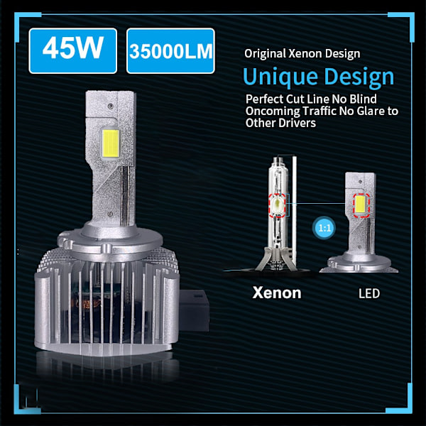 -D1S D3S LED Forlygter HID D2S D4S D5S D8S D1R D2R D3R Bil Lys Turbo LED 35000LM CSP Chip 6000K Hvid 90W Plug&Play-WELLNG D4S D4R
