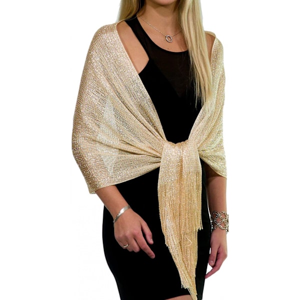 50x164cm Guld Sjal Damernas Vår & Sommar Europeisk & Amerikansk Stil Silkescarf med Frans