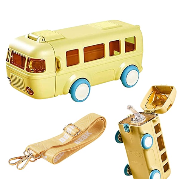 Bærbar bussformet vannkopp, bil sugerør vannkopp, buss vannflaske Kawaii bil sugerør vannkopp Yellow