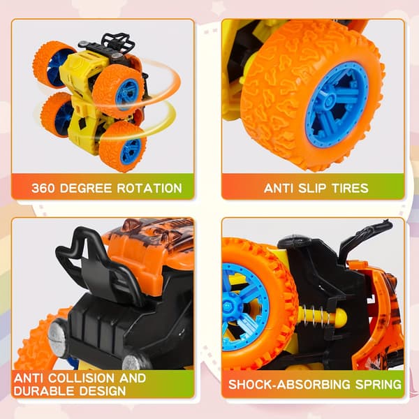 Inertidrevne monstertrucks til 3 år og opefter, Push & Go, tovejsbiler med 360° spin, robust pull-back køretøjssamling Random Color 1pc