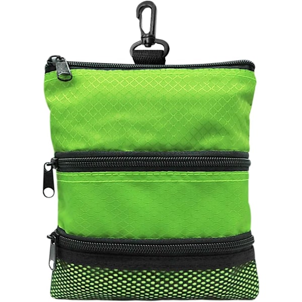 Golfbag Bollhållare Värdefull för Män Kvinnor, Golf Förvaring Dragkedja Handväska Ficka med Utrustningsklämma Krok för att Fästa Väska QD Green