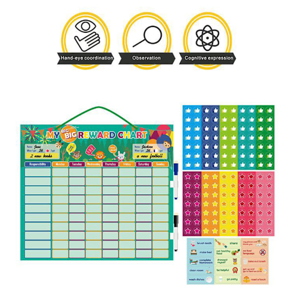 Magnetisk Belöningsschema för Barn, Magnetisk Bred Kalender med Whiteboardpennor och Beteenden