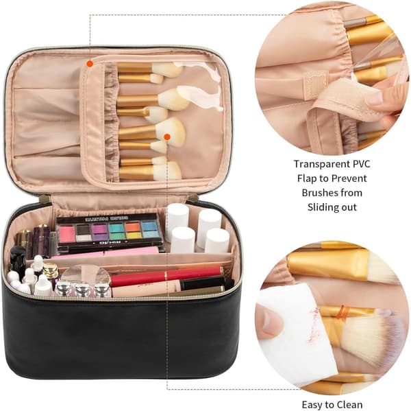 Rejse makeuptaske, bærbar makeuptaske med makeupbørsteorganizer, makeupskrin med stor kapacitet, et must-have til kvinders rejser.