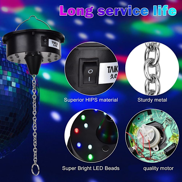 Diskokulemotor med fjernkontroll, 3-15RPM Justerbar Spinner 18LEDs for 8 10 12 16 20 24 Speilkulemotor