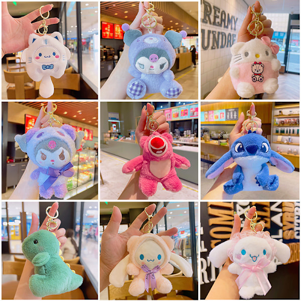 Tegneserie Kuromi dukke skoletaske vedhæng dukke plys legetøj par nøglering taske vedhæng Plush carrot rabbit-coffee 11cm (with keychain)