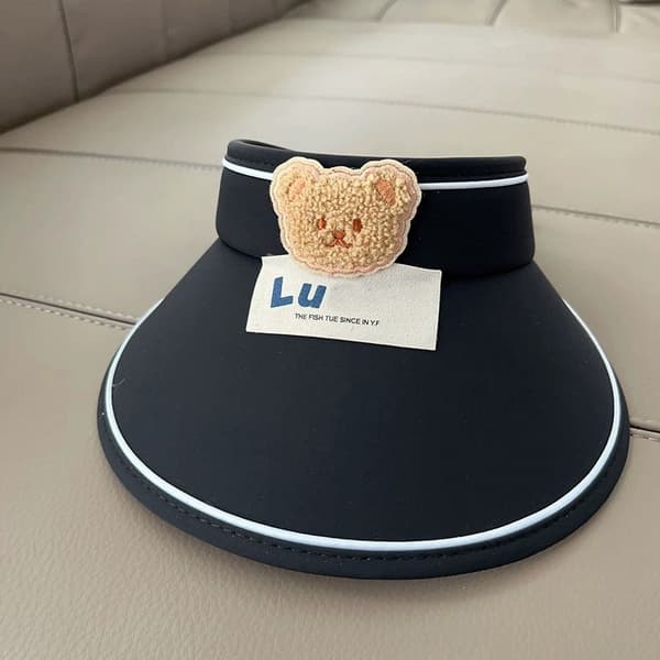 Söt solhatt för barn med stor brätte, för sommarutflykter, Candy Bear - Black