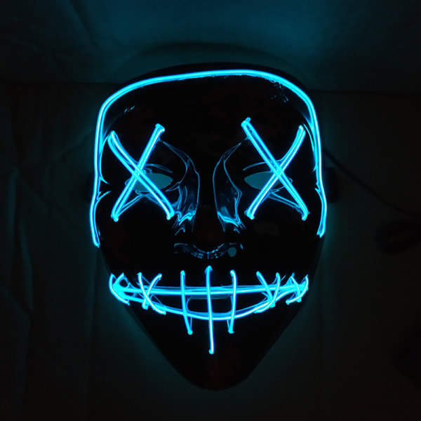 LED Lysmaske EL Tråd Lys Op The Purge Film Kostume Lys Lyseblå Onesize