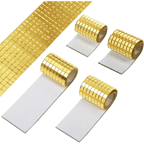 Rulle med 4 självhäftande mosaikplattor, fyrkantiga glasmosaikplattor i guld (guld, 5 x 5 mm)