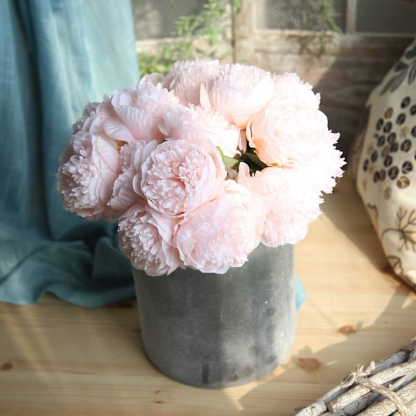 2 Buketter (Lys Rosa) Kunstige Peoner, 10 Falske Silkepionblomster, for Bryllup Hjemmekontor Hotell Vinduskarm Dekorasjon, Ingen Vase