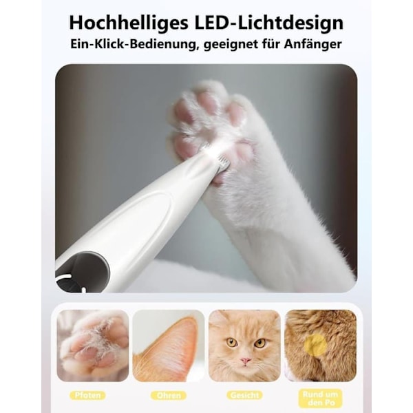 Johdoton tassutrimmeri koirille, LED-näyttö, hiljainen, 20 mm terä, USB-C, 4 lisätarviketta, koiran trimmeri / tassutrimmeri - trimmeri tassuille