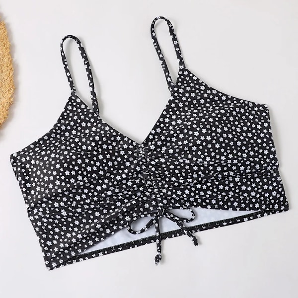 Høy midjet bikini for kvinner med push-up effekt og blomstermønster Svart{hh] Black M