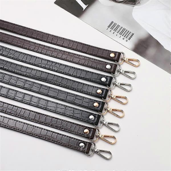 Justerbar Lang Læder Crossbody Skulderrem Erstatning Håndtaskerem Deep Coffee Silver Button