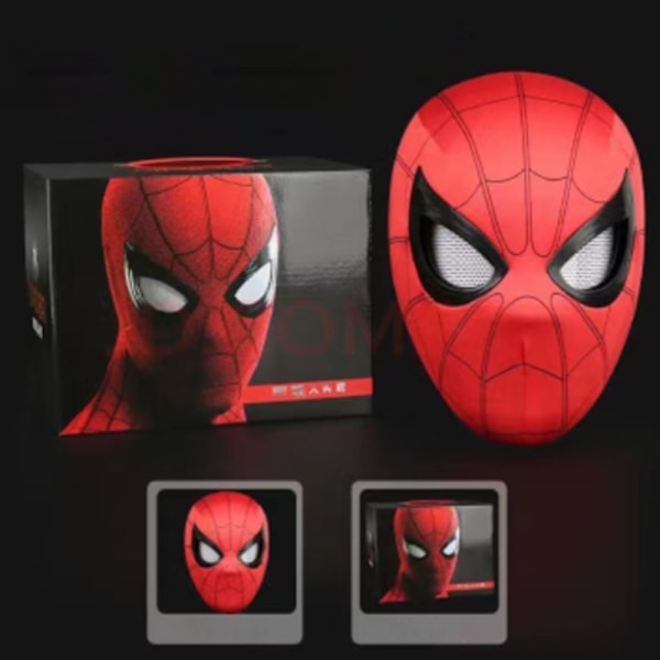 Spiderman Maske med Ring Fjernbetjening til Blinkende Lysende Øjne Hjelm Cosplay Party Halloween Maske Req Red Spider Man Headset/Blinkable