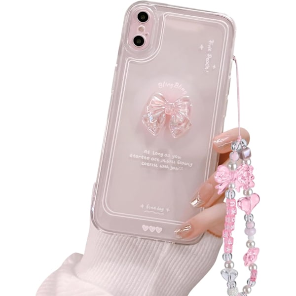 Kompatibel med iPhone-fodral, Söt 3D Rosa Rosett Smalt Transparent Estetiskt Design Kvinnor Flickor Glitter Skyddande Telefonfodral för iPhone X's max