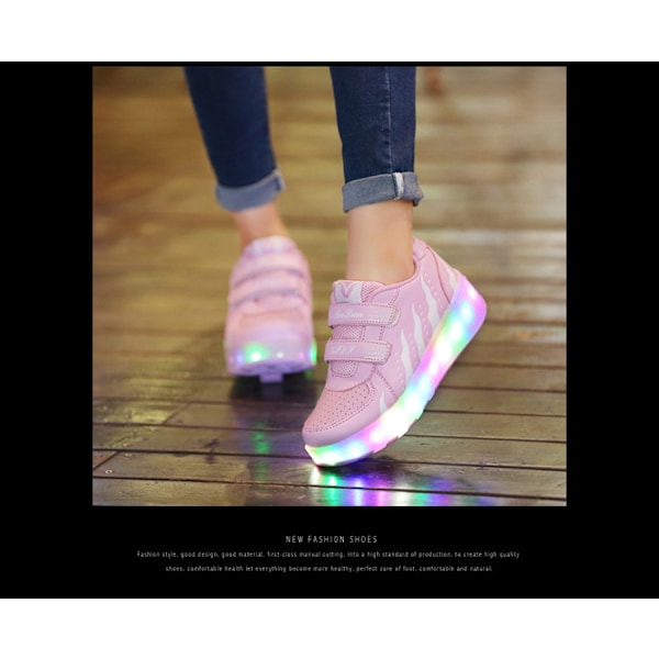 LED Rulleskøyter for Barn, Lysende Rullesko med Hjul Rosa Pink 32
