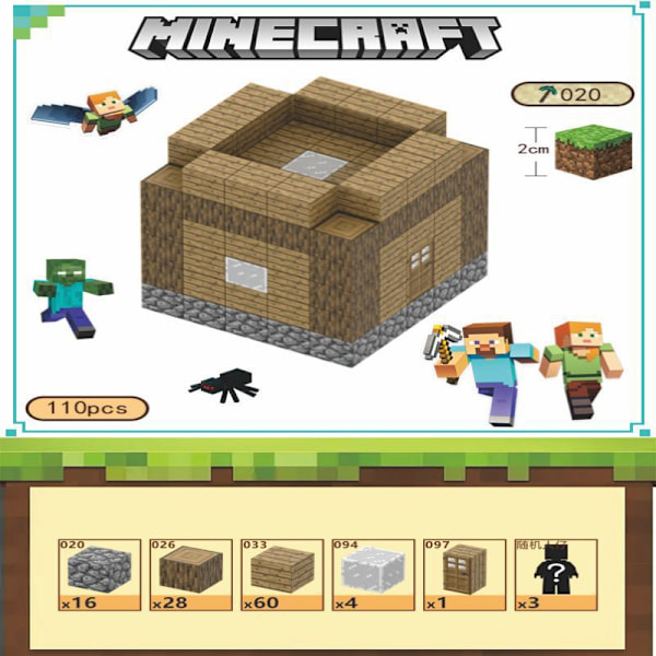 Minecraft rakennuspalikat, sisältää 110 kuusikulmaista magneettilelua ja 3 hahmoa{HH} House 3