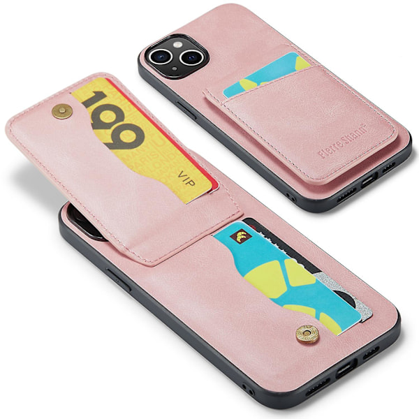 FIERRE SHANN Korthållare Telefonfodral för iPhone 13 RFID-blockering PU Läder+TPU Ställskydd Pink