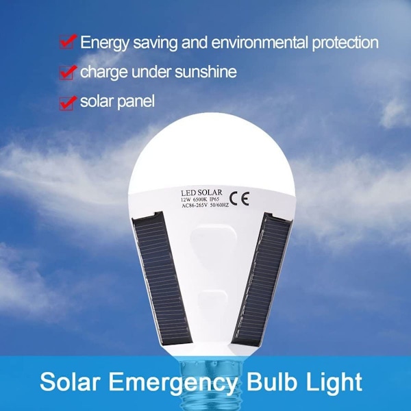 LED solcellelampe, E27 IP 65 vanntett innendørs/utendørs solcellelampe