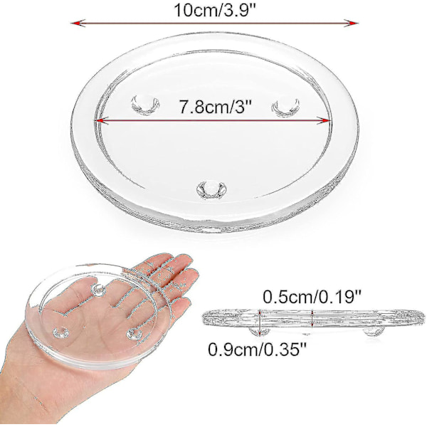 5-pakning 10 cm runde brikker for lys, transparente brikker, sett med holdere for søylelysestaker, lysestaker