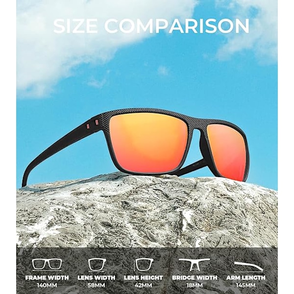 Polariserade solglasögon för män, lätta solglasögon med UV-skydd för bilkörning, fiske, golf (3-pack) Svart/Isblå/Röd