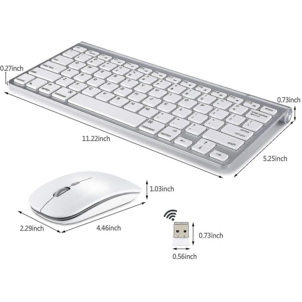 Trådløst tastatur og mus for Apple iMac, Windows eller Android (2,4 GHz trådløs)