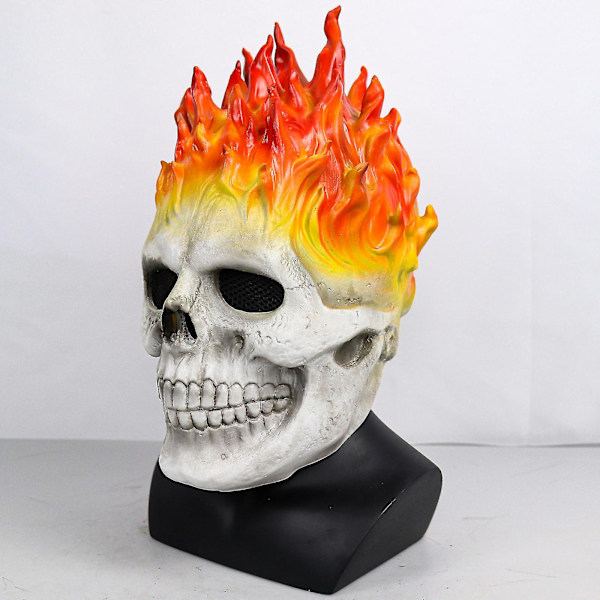 Halloween Ghost Rider Röd och Blå Låga Döskalle Mask Skräck Spöke Hel Ansikte Latex Cosplay Kostym Rekvisita