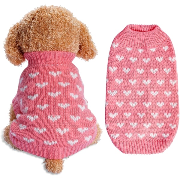 Heart Knitted Dog Sweater Puppy Sweater Warm Soft Pet Clothes for Small Cats and Dogs (Pink, S) Pink