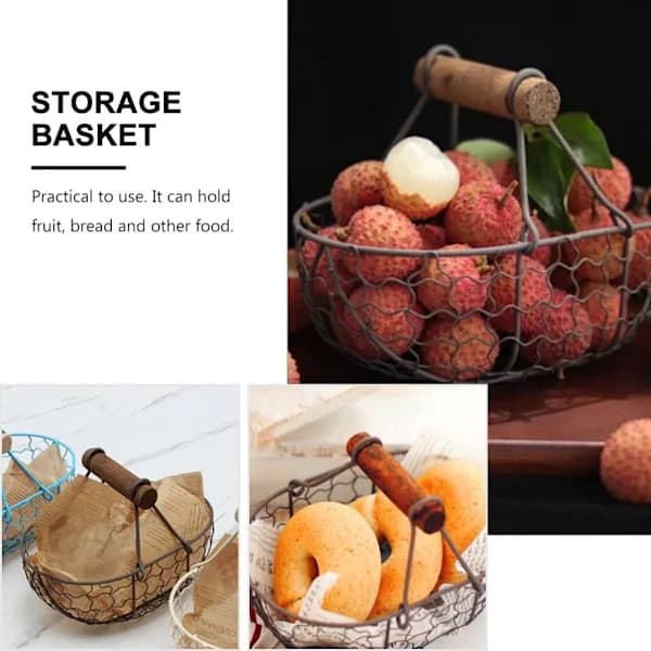 Black Metal Egg Basket Kitchen Storage Basket (18.00X12.00X12.00 cm)