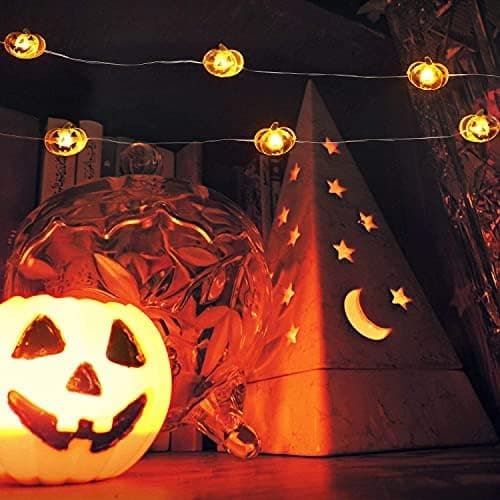 Halloween Pumpkin String Lights, 4m, 40 LED Lights, Orange, Autumn Decoration, Battery Operated with Remote Control and Timer