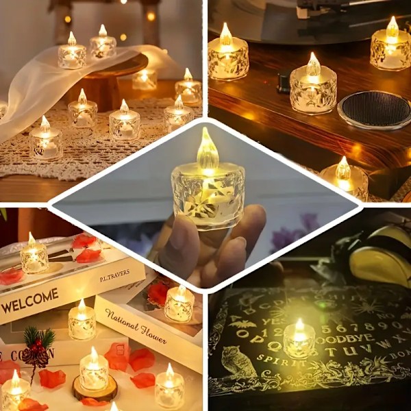 12-pak Mini Rose LED Fyrfadslys - Flammeløse, Batteridrevne, Halo Projektion, Romantisk Dekoration - Perfekt til Valentinsdag, Bryllupper