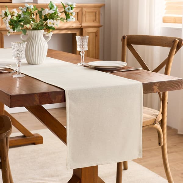 Bordløber i hørpolyester 220x30 cm - Vaskbart beige borddækken til julemiddagsselskab Beige 30 cm x 220 cm