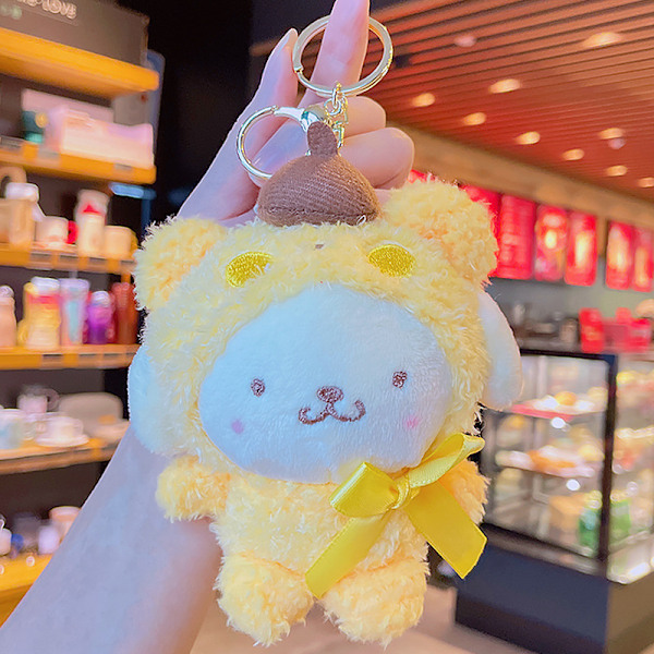 Tecknad Kuromi docka skolväska hänge docka plyschleksak par nyckelring väska hänge Teddy Plush Sanliou-Pudding Dog 11cm (with keychain)