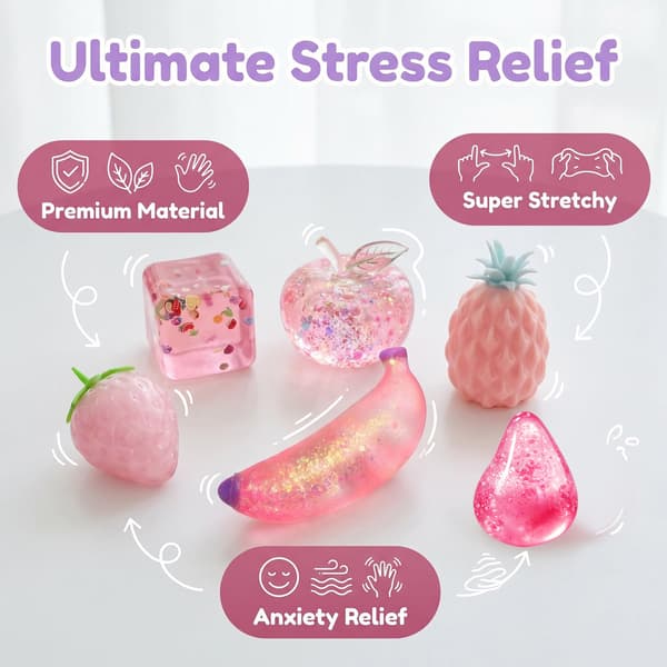 6 st Fruktig Squishy Leksaksset – Mjuk Långsam Återhämtning Stresslindring Fidget, Kläm Sträck Avkopplande Sensorisk Leksak för Barn 3+