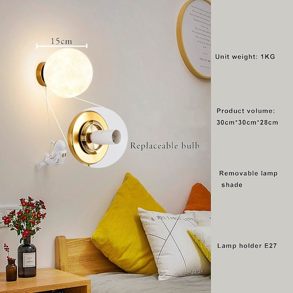 Vägglampa för inomhusbruk, 15 cm Mån- och Astronautdesign, LED-vägglampa för inomhusbruk (Gratis Glödlampa G9*1)