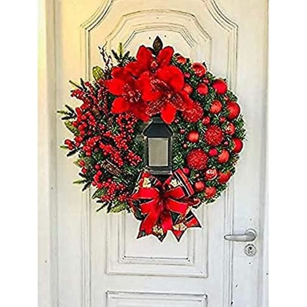 Julekrans Kunstige Blomster Rød 30cm Julekranse Julepejs Krans Indendørs Udendørs Juledekoration