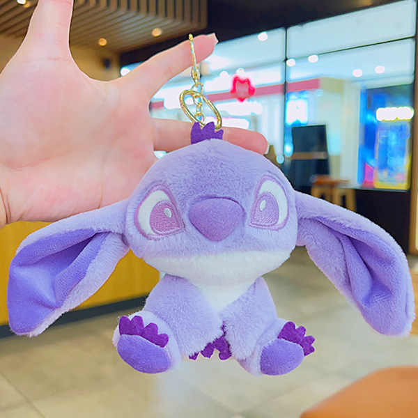 Tecknad Kuromi docka skolväska hänge docka plyschleksak par nyckelring väska hänge New plush purple Stitch 11cm (with keychain)