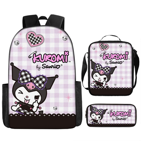 Tecknad Kuromi tredelat set Cinnamon dog KT katt tecknad grund- och gymnasieelever skolväska barnryggsäck K Backpack