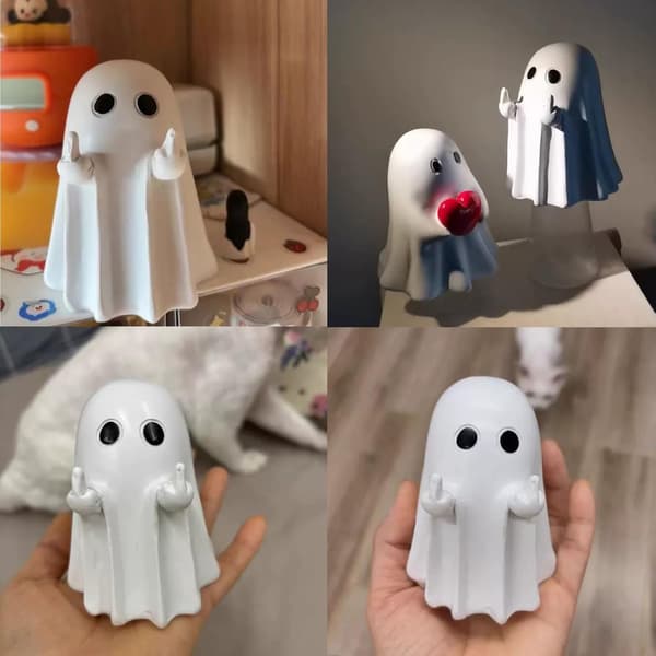 Adorable Halloween Ghost Statue Figurine, Halloween Table Decoration for Home - Cute Finger Ghost 2pcs
