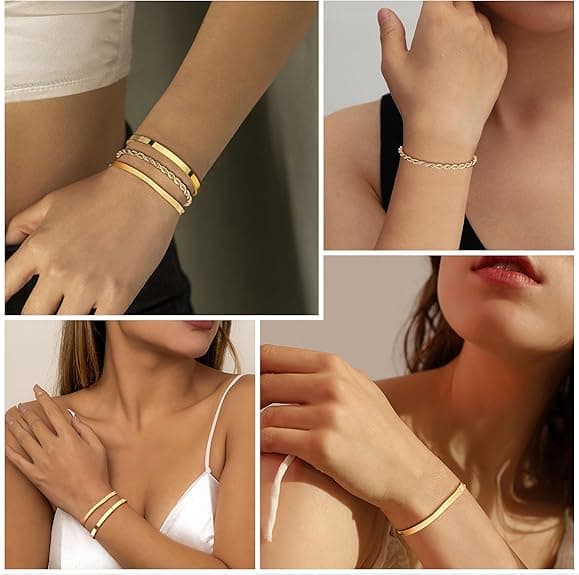 14K guldbelagt justerbart vandtæt armbånd til kvinder sæt med 3 rustfrit stål